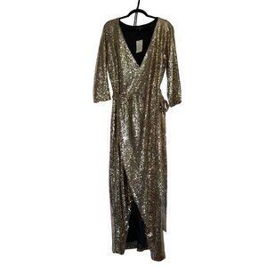 Eloquii Studio Women’s Evening Wrap Dress Gown Size 16 Gold sequin
